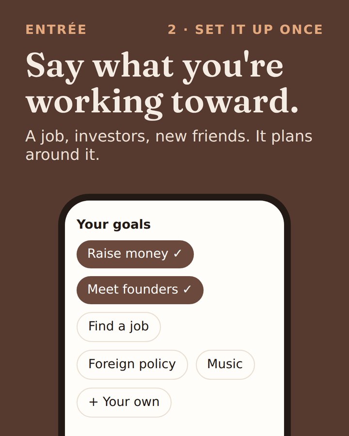 Choosing goals like raise money and meet founders