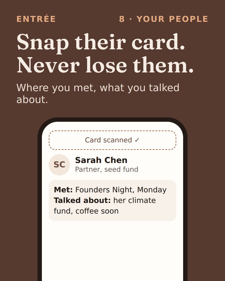 A scanned business card saved with notes